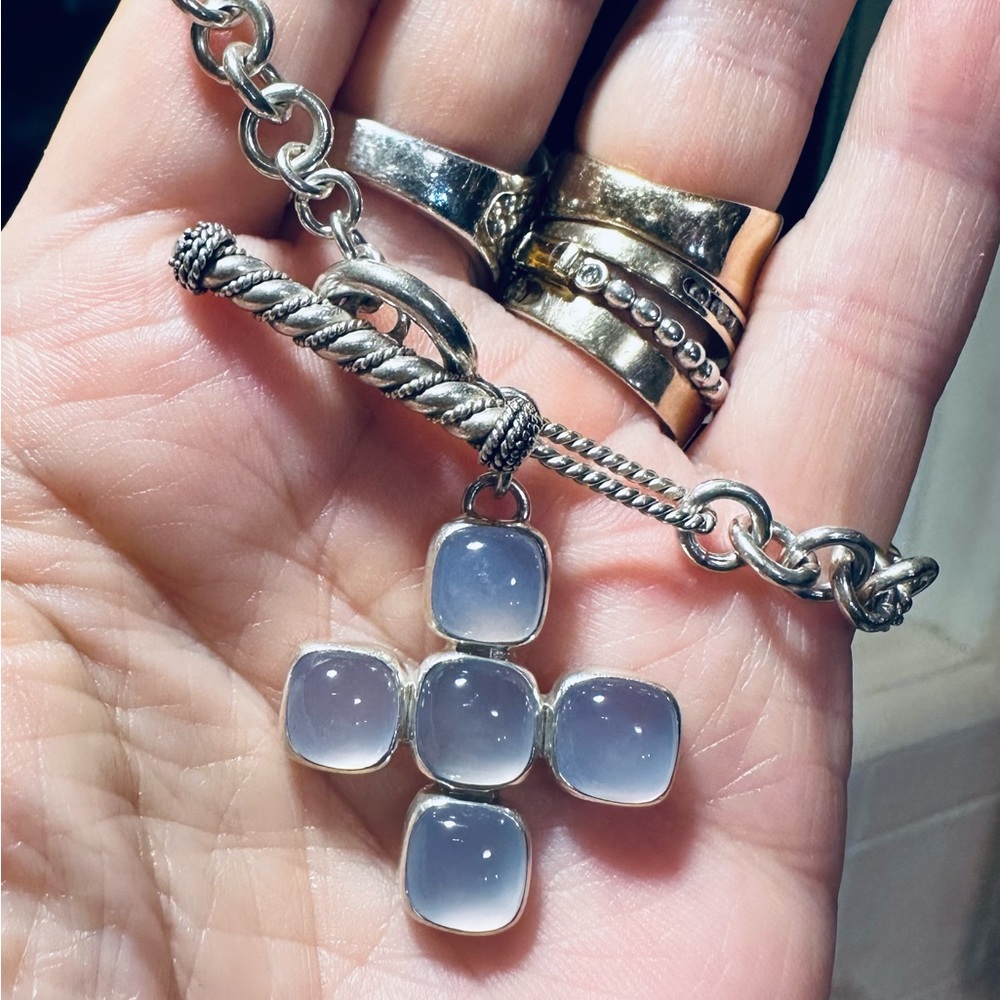 Vintage Lori Bonn Chalcedony cross bracelet. sterling Silver quartz 7 1/2 “ long - Picture 2 of 7